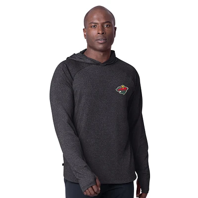 Men's MSX by Michael Strahan Black Minnesota Wild Fast Track Raglan Long Sleeve Hoodie T-Shirt