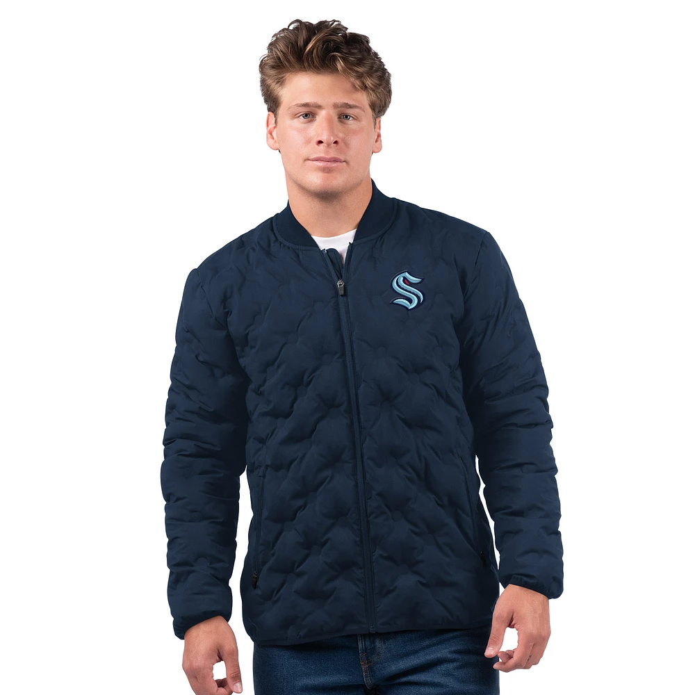 Men's MSX by Michael Strahan Deep Sea Blue Seattle Kraken Persistence Quilted Full-Zip Jacket