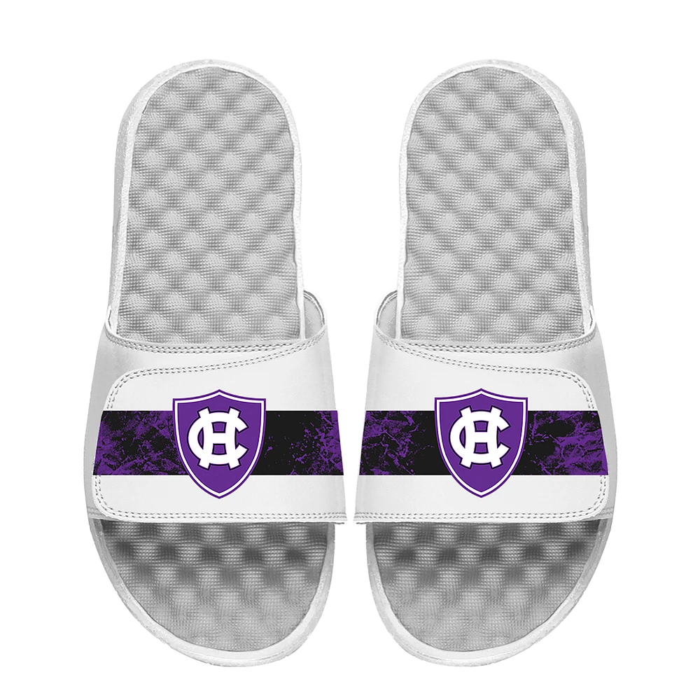 Men's ISlide White Holy Cross Crusaders Distressed Slide Sandals