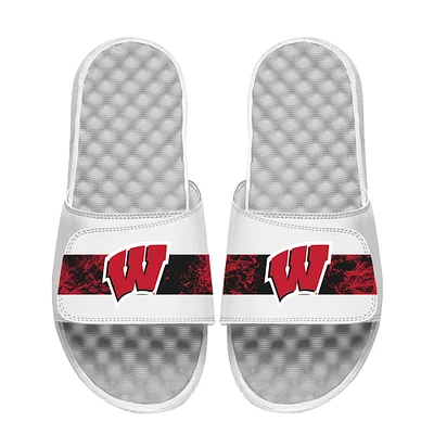 Men's ISlide White Wisconsin Badgers Distressed Slide Sandals