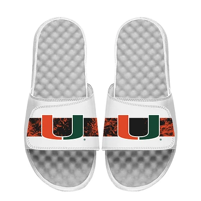 Men's ISlide White Miami Hurricanes Distressed Slide Sandals