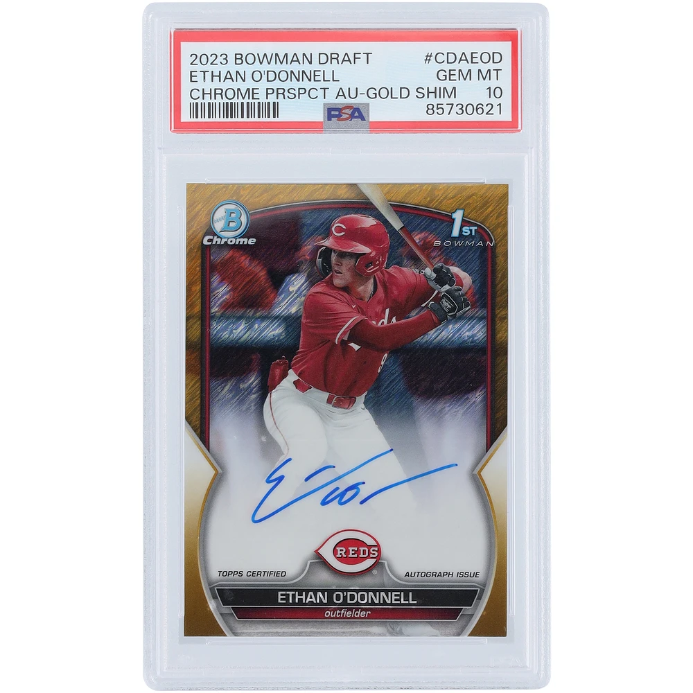 Ethan O'Donnell Cincinnati Reds Autographed 2023 Bowman Draft 1st Bowman Gold Shimmer #CDA-EOD #48/50 PSA Authenticated 10 Card
