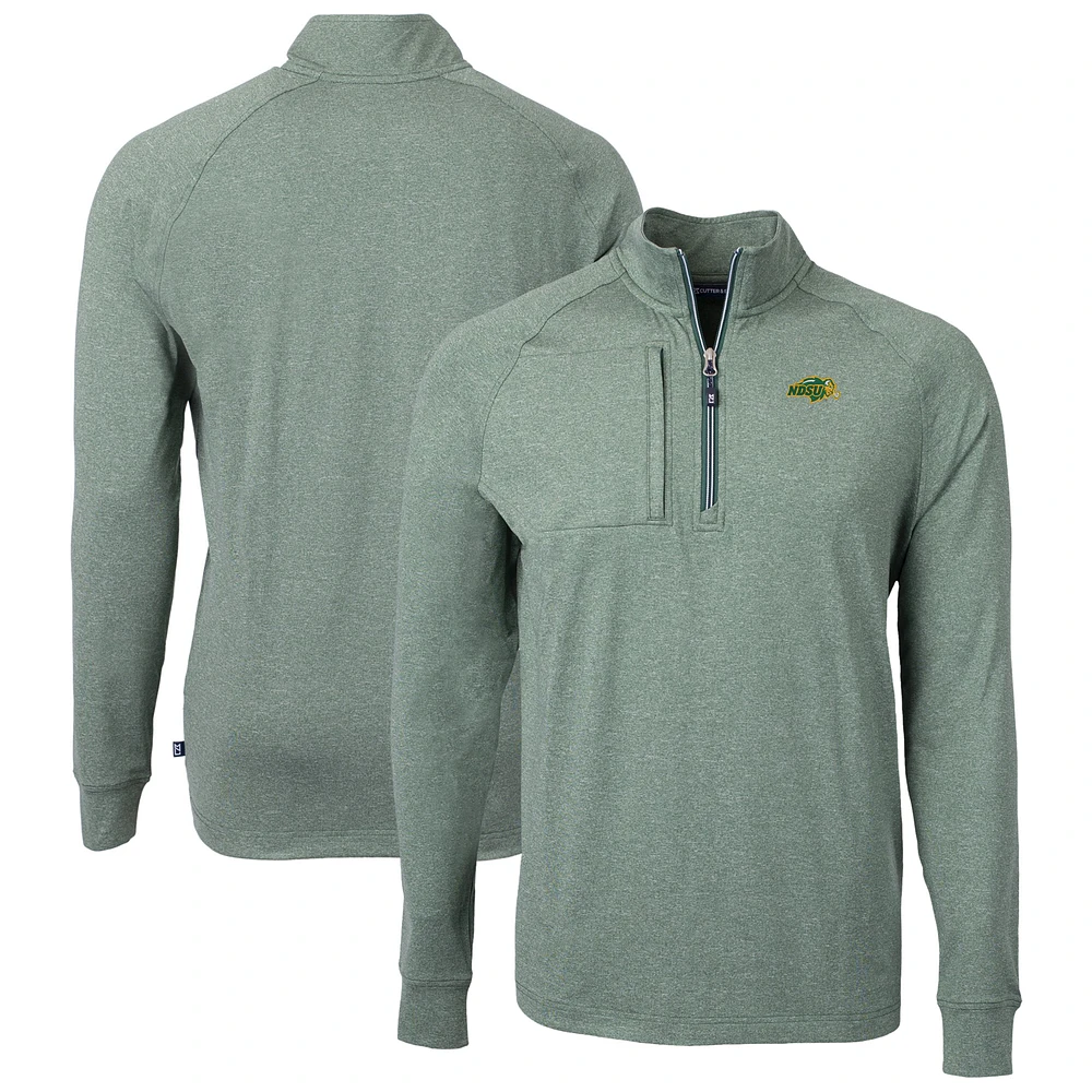 Men's Cutter & Buck Heather Green NDSU Bison Adapt Eco Knit Raglan Quarter-Zip Sweatshirt