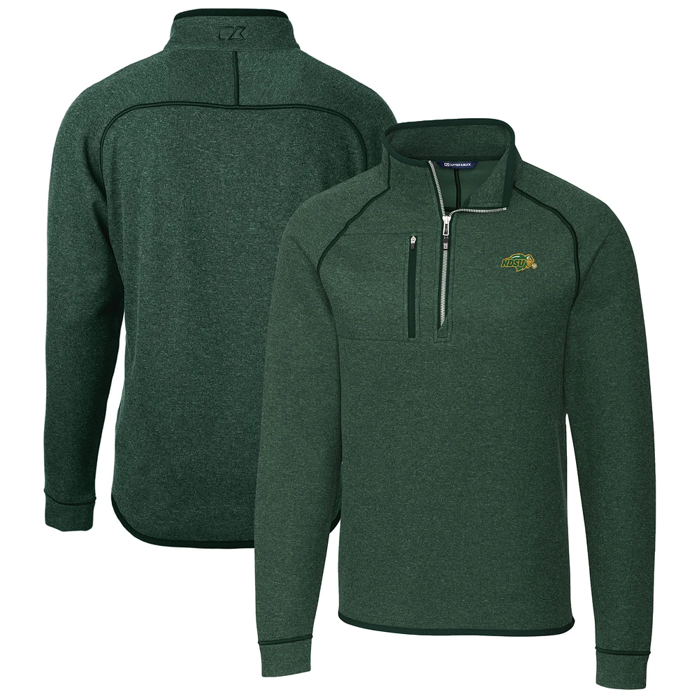 Men's Cutter & Buck Heather Green NDSU Bison Mainsail Raglan Half-Zip Jacket