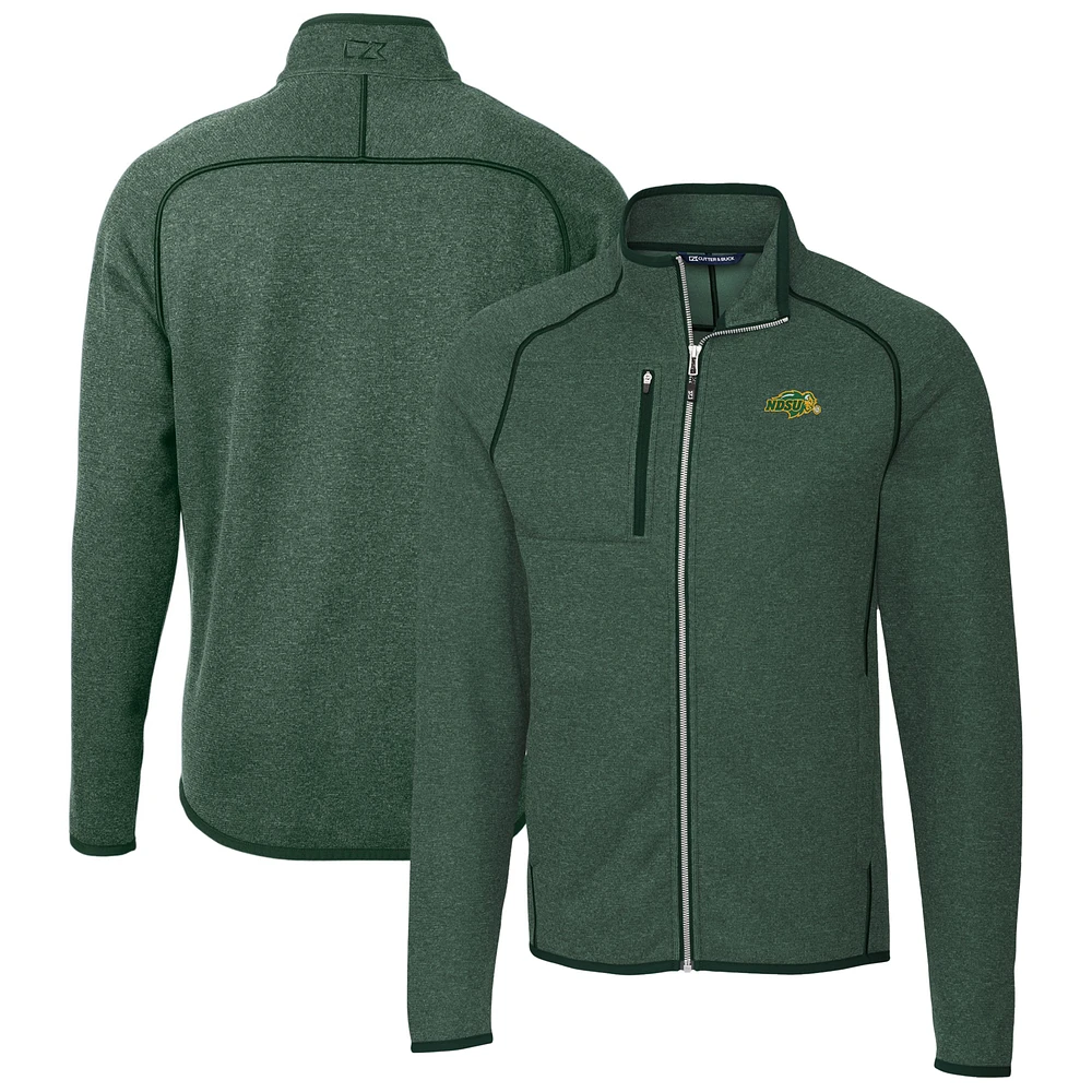 Men's Cutter & Buck Heather Green NDSU Bison Mainsail Raglan Full-Zip Jacket
