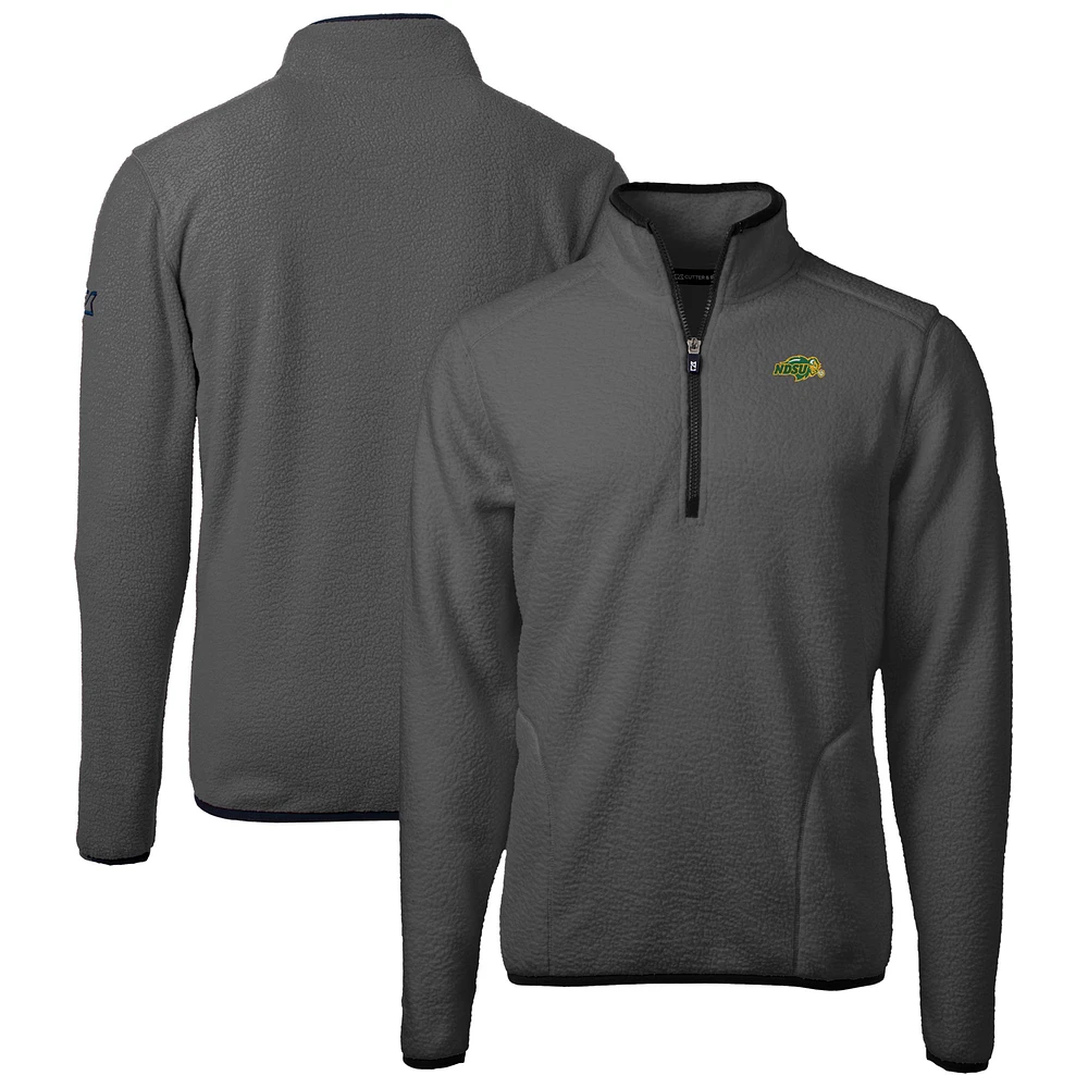 Men's Cutter & Buck Gray NDSU Bison Cascade Eco Sherpa Fleece Quarter-Zip Sweatshirt