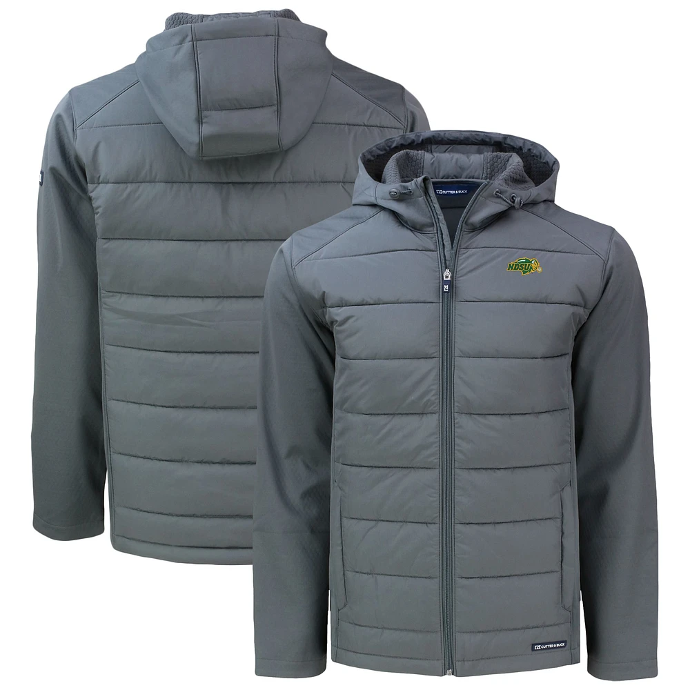 Men's Cutter & Buck Gray NDSU Bison Evoke Hybrid Eco Softshell Recycled Full-Zip Hoodie Jacket
