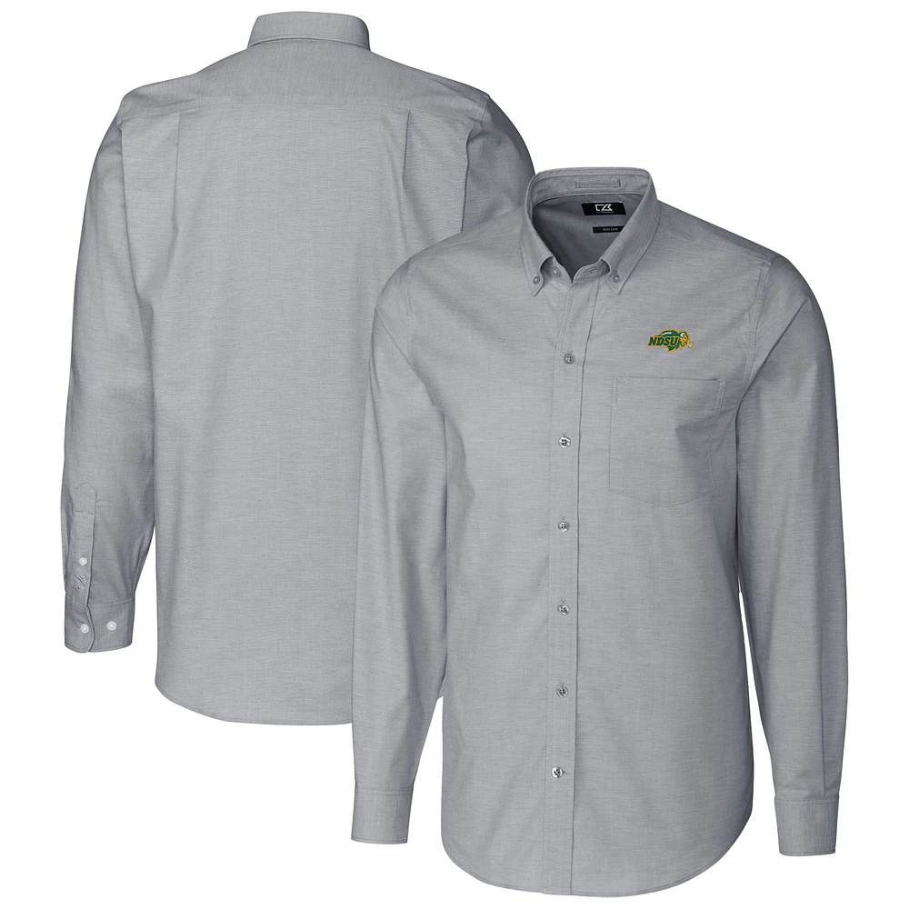 Men's Cutter & Buck Charcoal NDSU Bison Oxford Long Sleeve Button-Up Dress Shirt