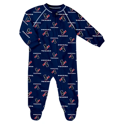 Infant Navy Houston Texans Allover Print Raglan Full-Zip Sleeper