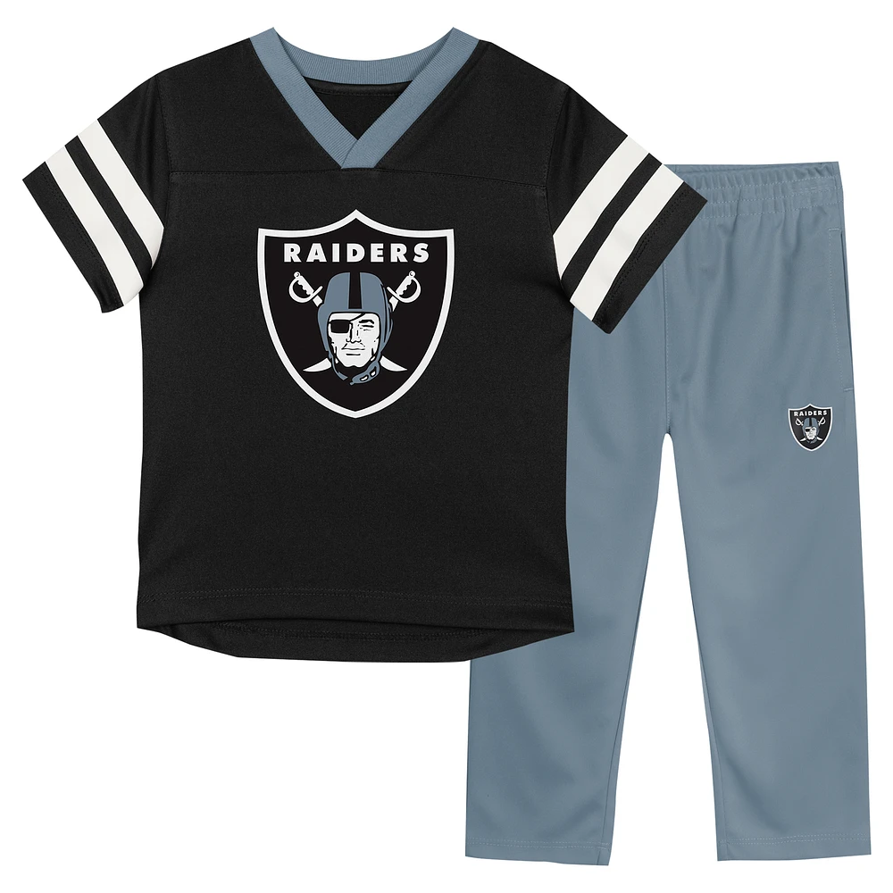 Toddler Outerstuff Black/Gray Las Vegas Raiders Red Zone V-Neck T-Shirt & Pants Set