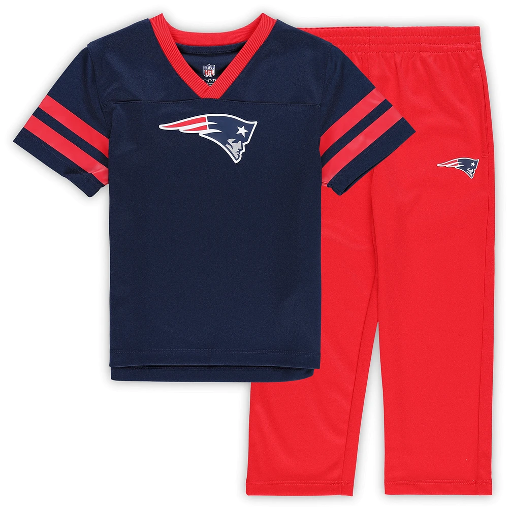 Toddler Outerstuff Navy/Red New England Patriots Red Zone V-Neck T-Shirt & Pants Set