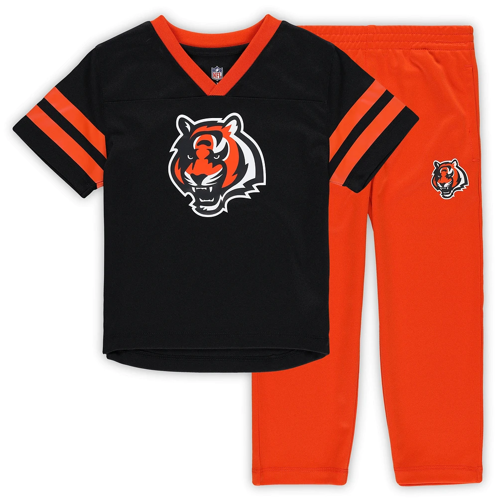 Toddler Outerstuff Black/Orange Cincinnati Bengals Red Zone V-Neck T-Shirt & Pants Set
