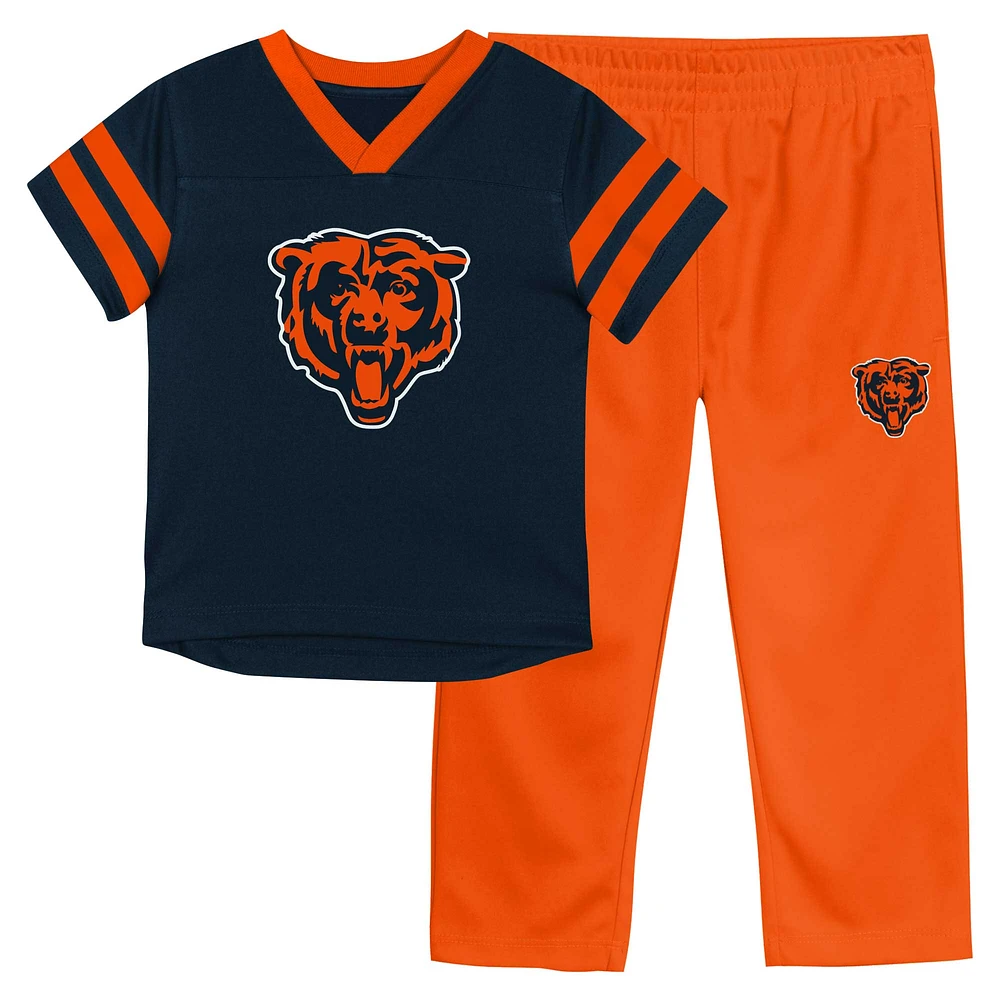Toddler Outerstuff Navy/Orange Chicago Bears Red Zone V-Neck T-Shirt & Pants Set
