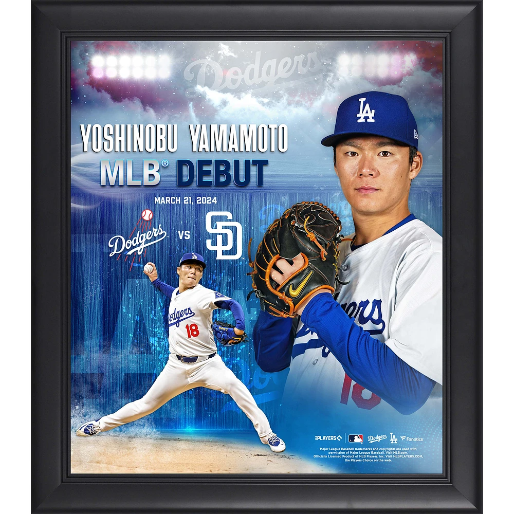 Yoshinobu Yamamoto Los Angeles Dodgers Framed 15" x 17" 2024 MLB Debut Collage
