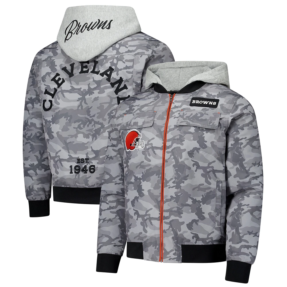 Unisex The Wild Collective Gray Cleveland Browns Camo Full-Zip Hoodie Bomber Jacket