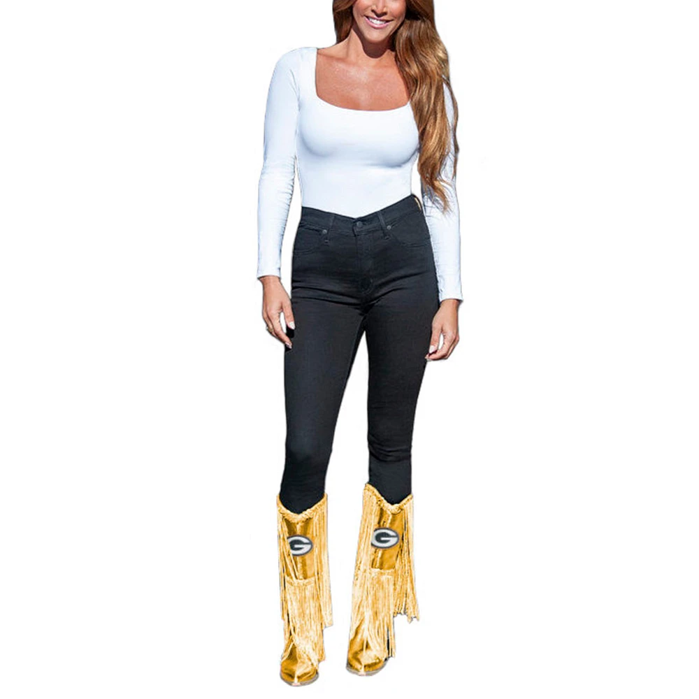 Women's Cuce Green Bay Packers Fringe Boot With Sequin Detail