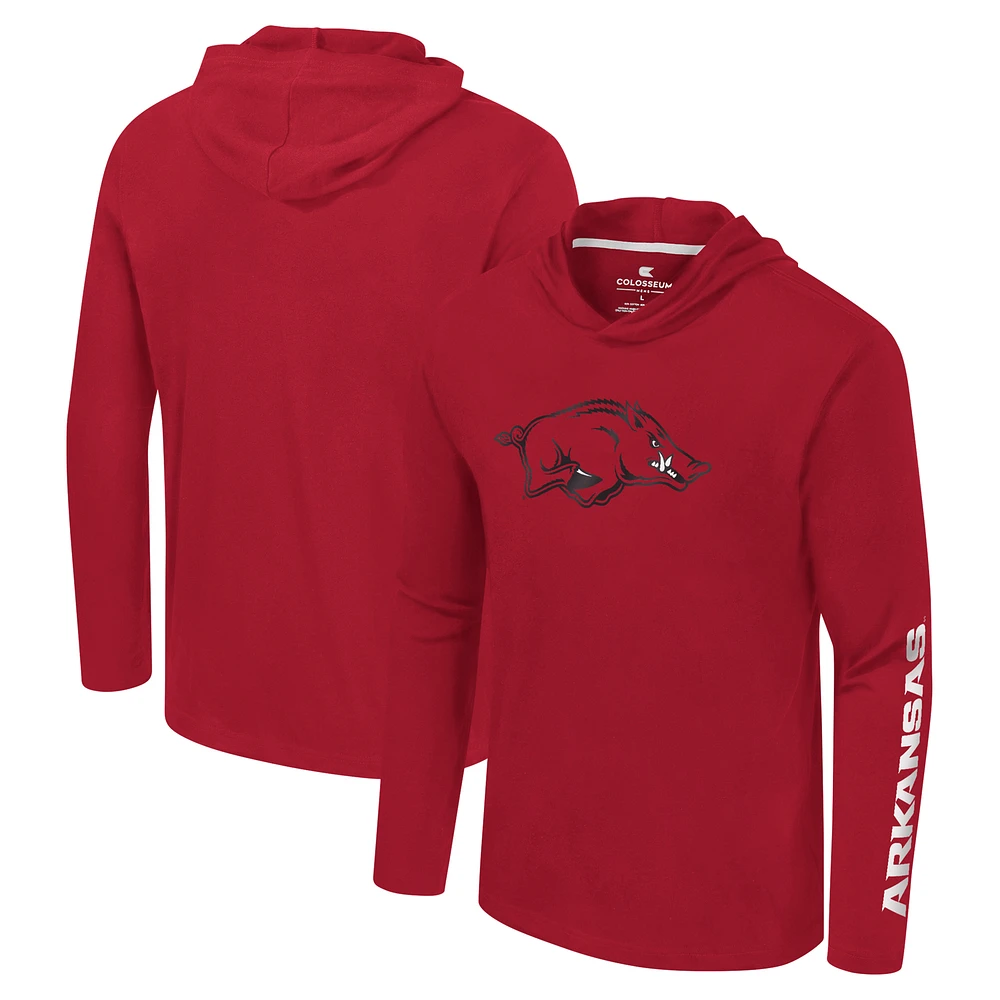 Men's Colosseum Cardinal Arkansas Razorbacks Logo Lockup Active Blend Long Sleeve T-Shirt Hoodie