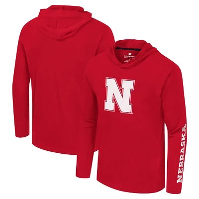 Men's Colosseum Scarlet Nebraska Huskers Logo Lockup Active Blend Long Sleeve T-Shirt Hoodie
