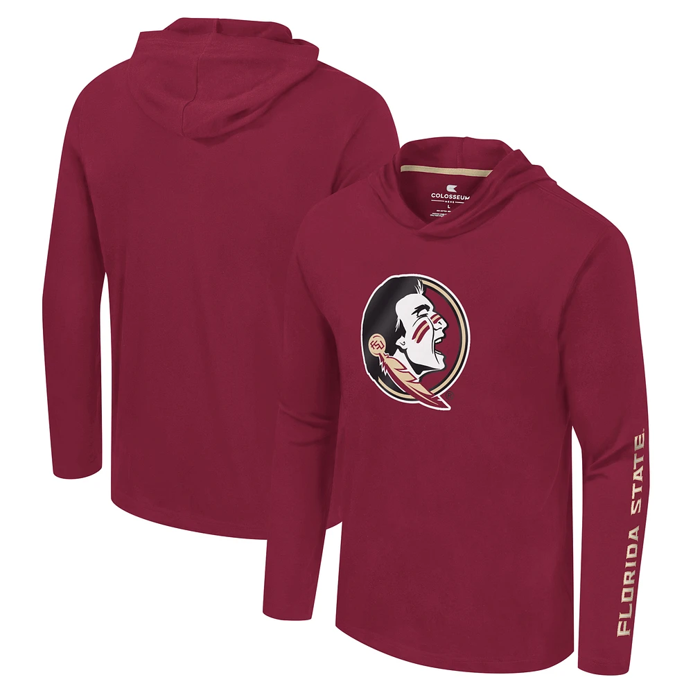 Men's Colosseum Garnet Florida State Seminoles Logo Lockup Active Blend Long Sleeve T-Shirt Hoodie