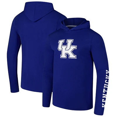 Men's Colosseum Royal Kentucky Wildcats Logo Lockup Active Blend Long Sleeve T-Shirt Hoodie