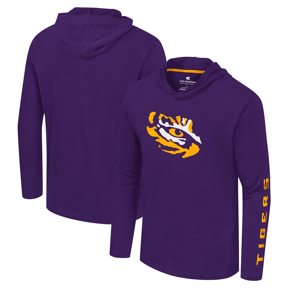 Men's Colosseum Purple LSU Tigers Logo Lockup Active Blend Long Sleeve T-Shirt Hoodie