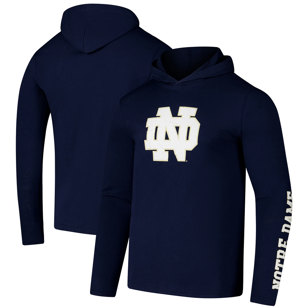 Men's Colosseum Navy Notre Dame Fighting Irish Logo Lockup Active Blend Long Sleeve T-Shirt Hoodie