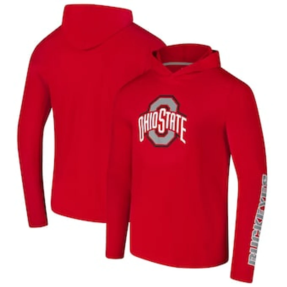 Men's Colosseum Scarlet Ohio State Buckeyes Logo Lockup Active Blend Long Sleeve T-Shirt Hoodie