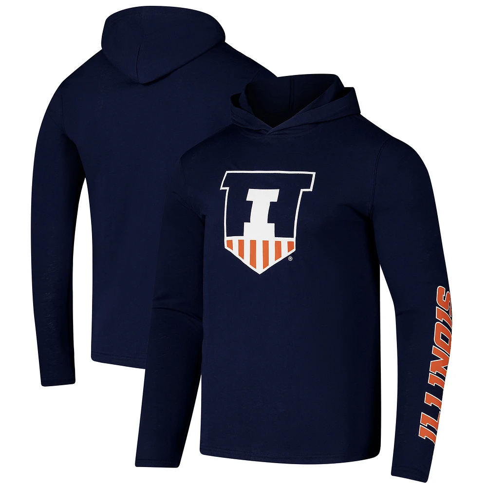 Men's Colosseum Navy Illinois Fighting Illini Logo Lockup Active Blend Long Sleeve T-Shirt Hoodie