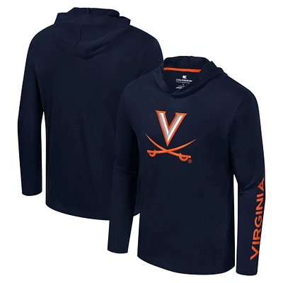 Men's Colosseum Navy Virginia Cavaliers Logo Lockup Active Blend Long Sleeve T-Shirt Hoodie