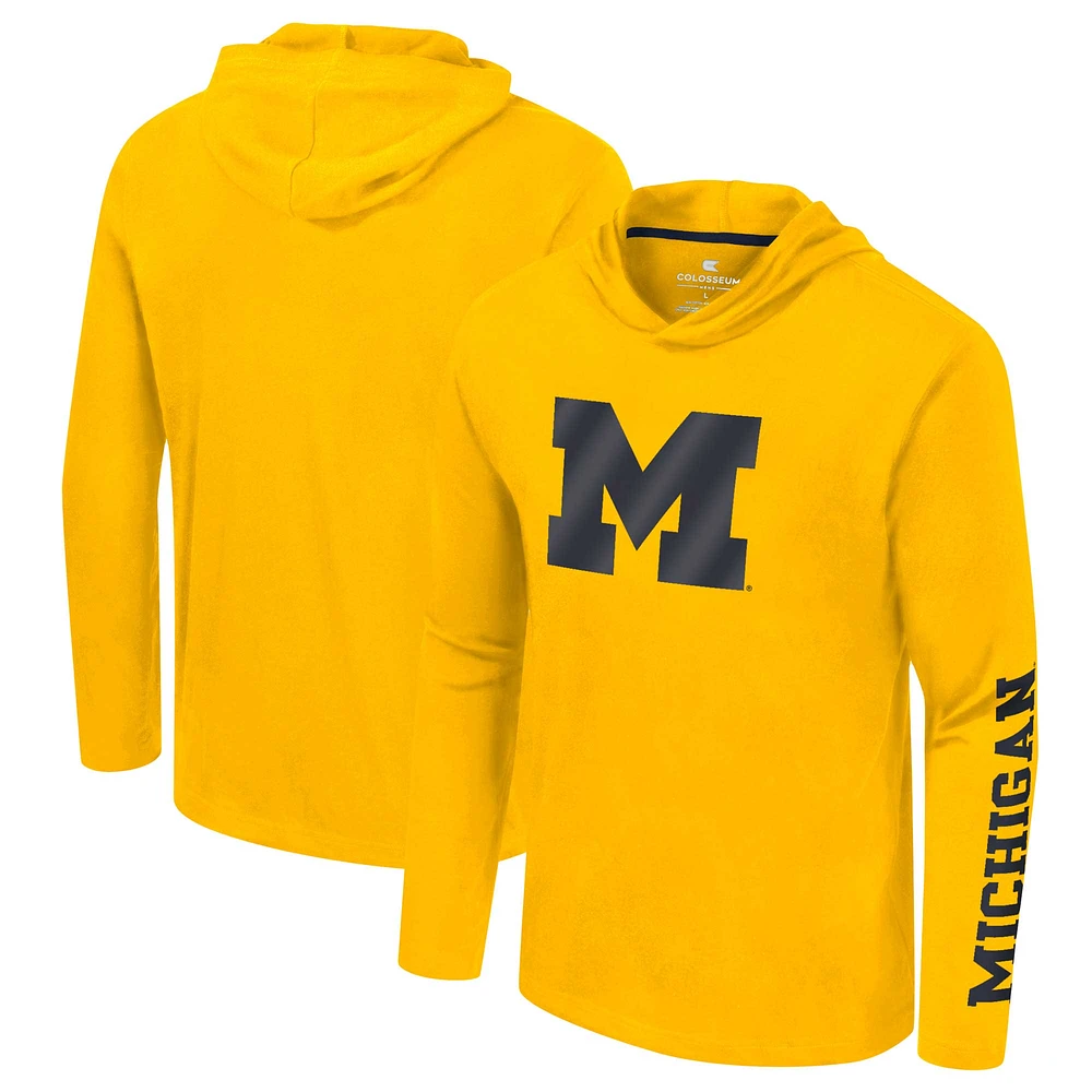 Men's Colosseum Maize Michigan Wolverines Logo Lockup Active Blend Long Sleeve T-Shirt Hoodie