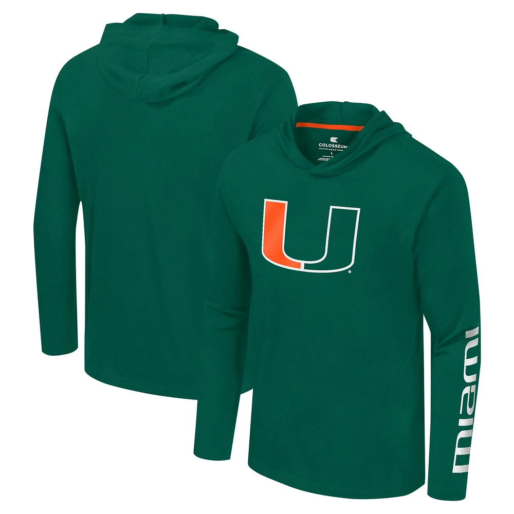 Men's Colosseum Green Miami Hurricanes Logo Lockup Active Blend Long Sleeve T-Shirt Hoodie