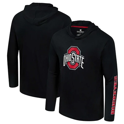 Men's Colosseum Black Ohio State Buckeyes Logo Lockup Active Blend Long Sleeve T-Shirt Hoodie