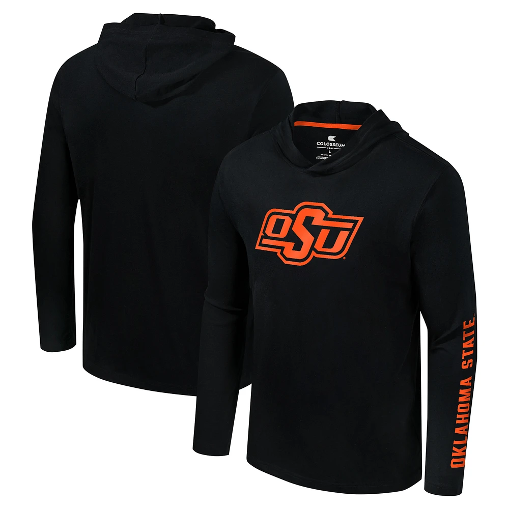 Men's Colosseum Black Oklahoma State Cowboys Logo Lockup Active Blend Long Sleeve T-Shirt Hoodie