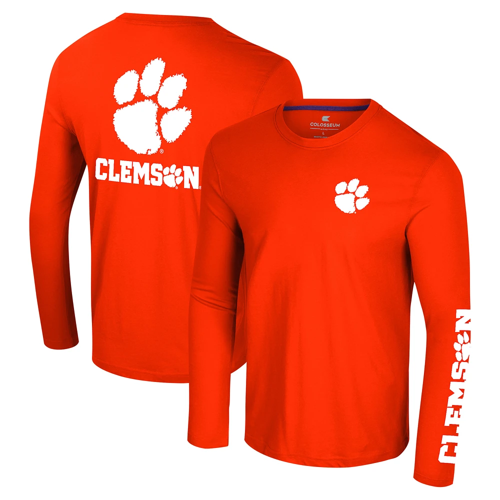 Men's Colosseum Clemson Tigers Logo Lockup 3-Hit Active Blend Long Sleeve T-Shirt