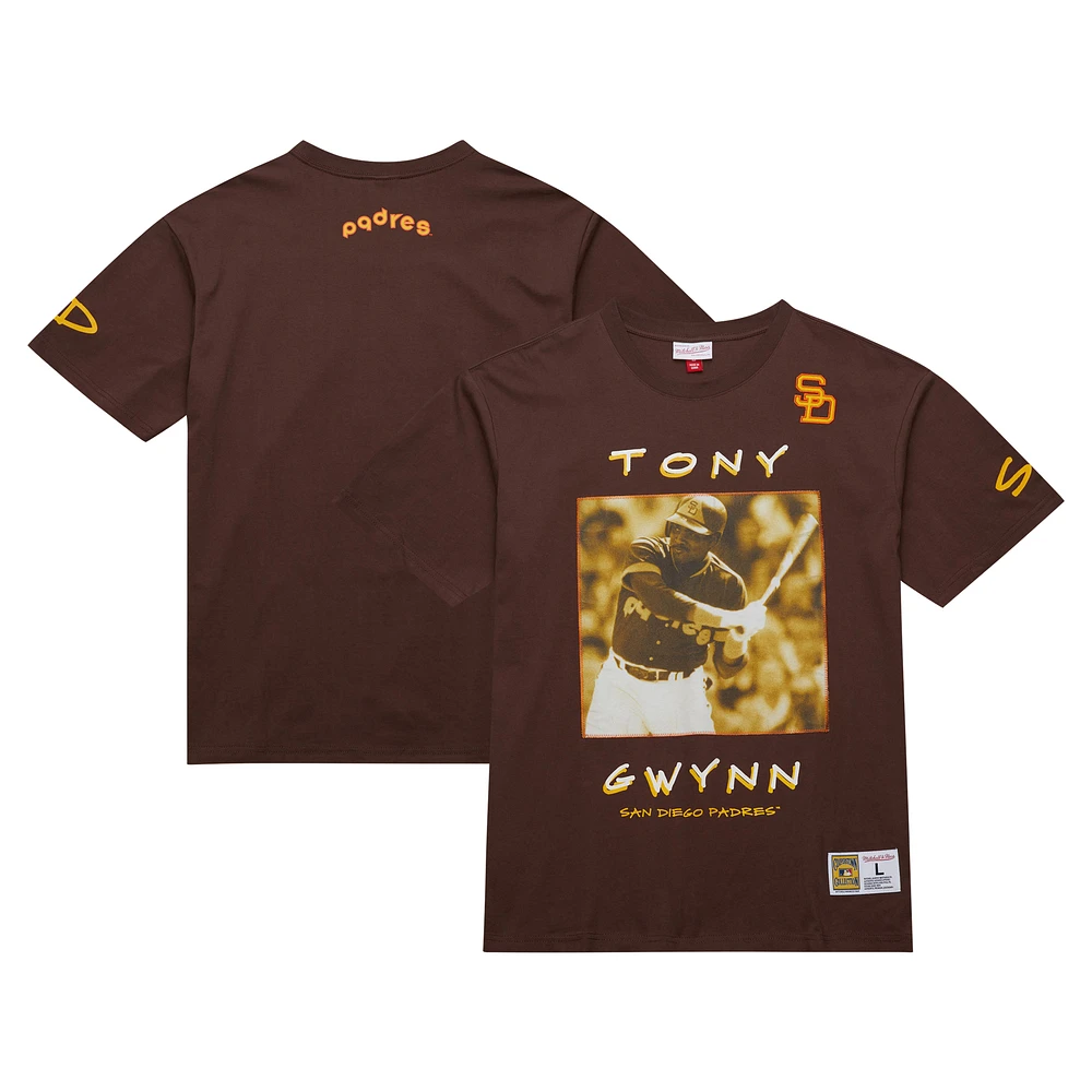 Men's Mitchell & Ness Tony Gwynn Brown San Diego Padres Cooperstown Collection Heavyweight Premium Player Vintage Logo T-Shirt