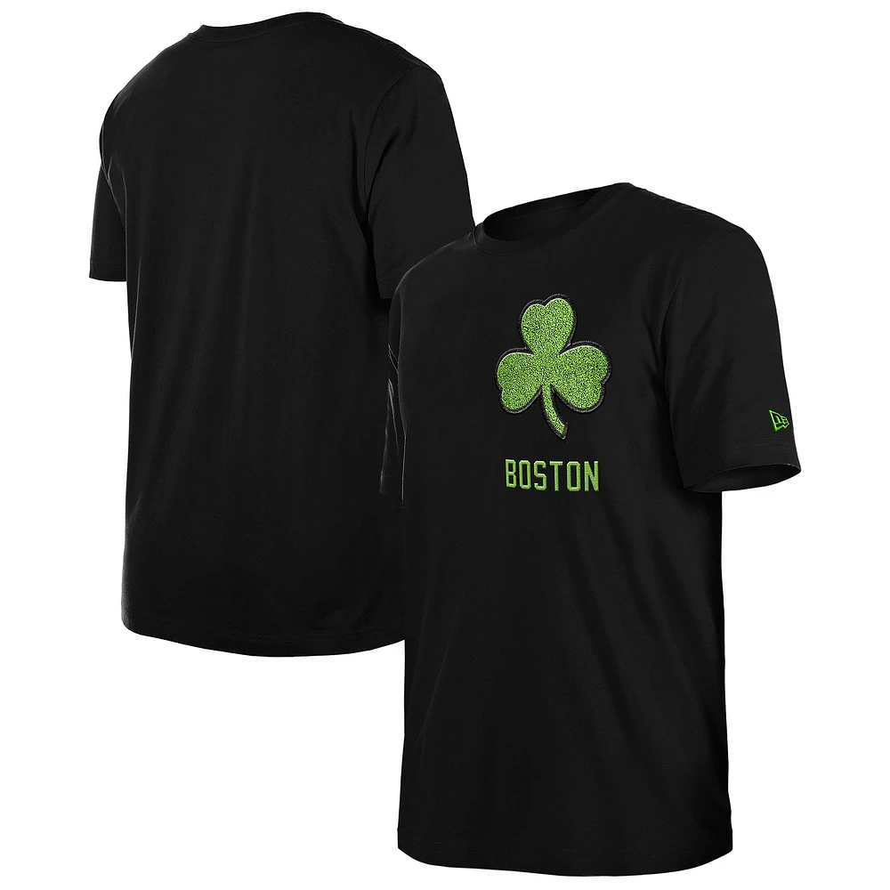 Men's New Era Black Boston Celtics 2024/25 City Edition Chenille Heavyweight T-Shirt