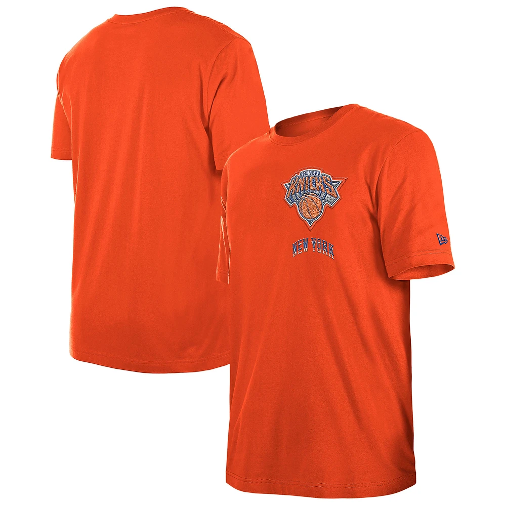 Men's New Era Orange York Knicks 2024/25 City Edition Chenille Heavyweight T-Shirt