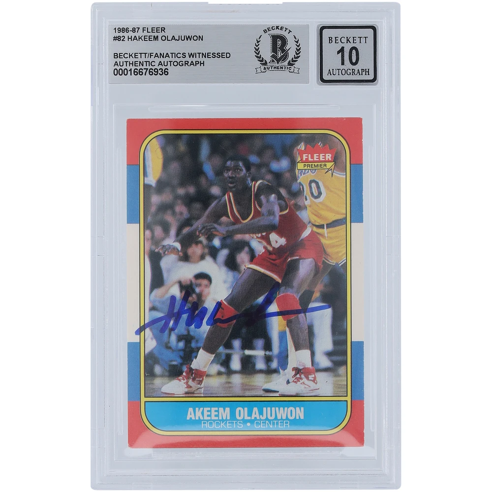 Hakeem Olajuwon Houston Rockets Autographed 1986-87 Fleer #82 Beckett Fanatics Witnessed Authenticated 10 Rookie Card