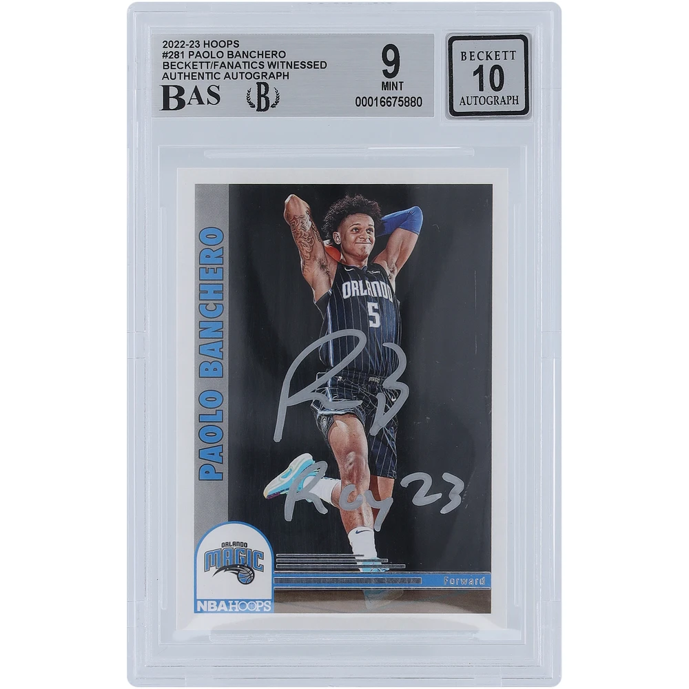 Paolo Banchero Orlando Magic Autographed 2022-23 Panini Hoops Silver Ink #281 Beckett Fanatics Witnessed Authenticated 9/10 Rookie Card with "ROY 23" Inscription