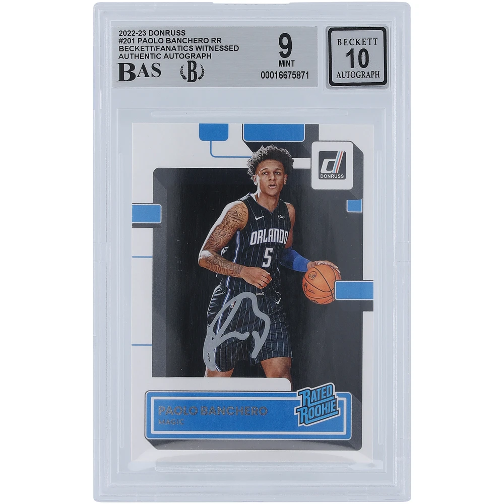 Paolo Banchero Orlando Magic Autographed 2022-23 Panini Donruss Rated Rookie Silver Ink #201 Beckett Fanatics Witnessed Authenticated 9/10 Rookie Card