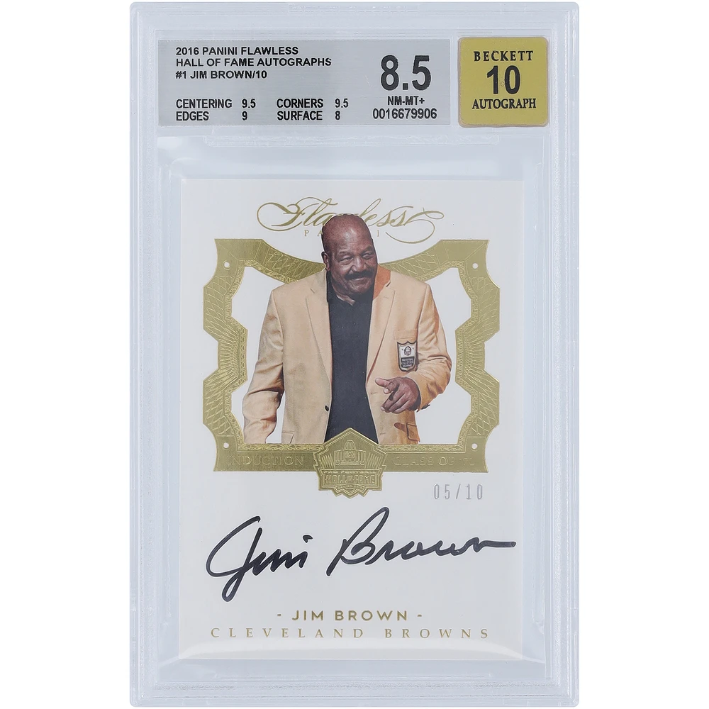 Jim Brown Cleveland Browns Autographed 2016 Panini Flawless HOF Gold #HFJB #5/10 BGS Authenticated 8.5/10 Card - 9.5,9.5,9,8 Subgrades