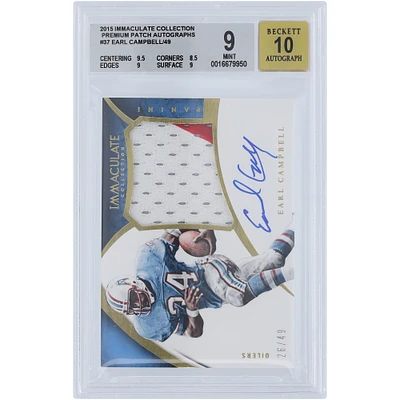 Earl Campbell Houston Oilers Autographed 2015 Panini Immaculate Collection Dual-Color Relic #PP-EC #26/49 BGS Authenticated 9/10 Card - 9.5,8.5,9,9 Subgrades
