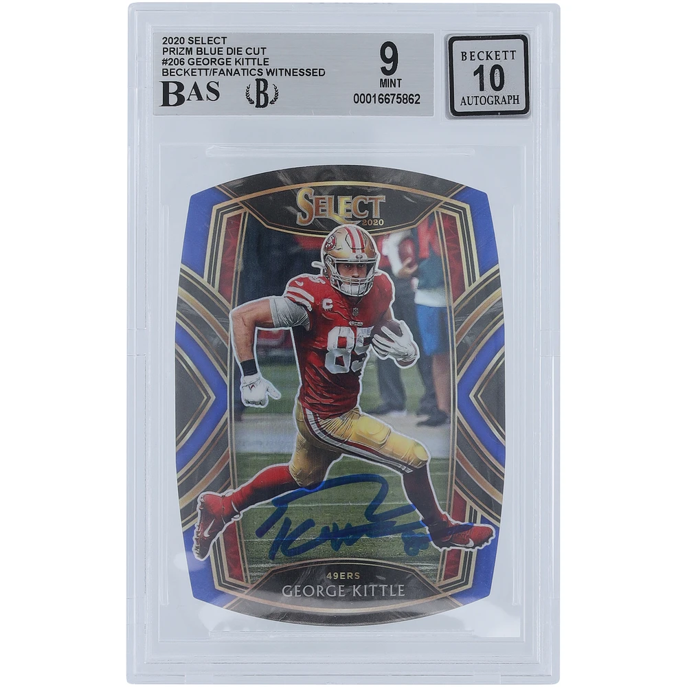 George Kittle San Francisco 49ers Autographed 2020 Panini Select Blue Die Cut Prizm #206 Beckett Fanatics Witnessed Authenticated 9/10 Card