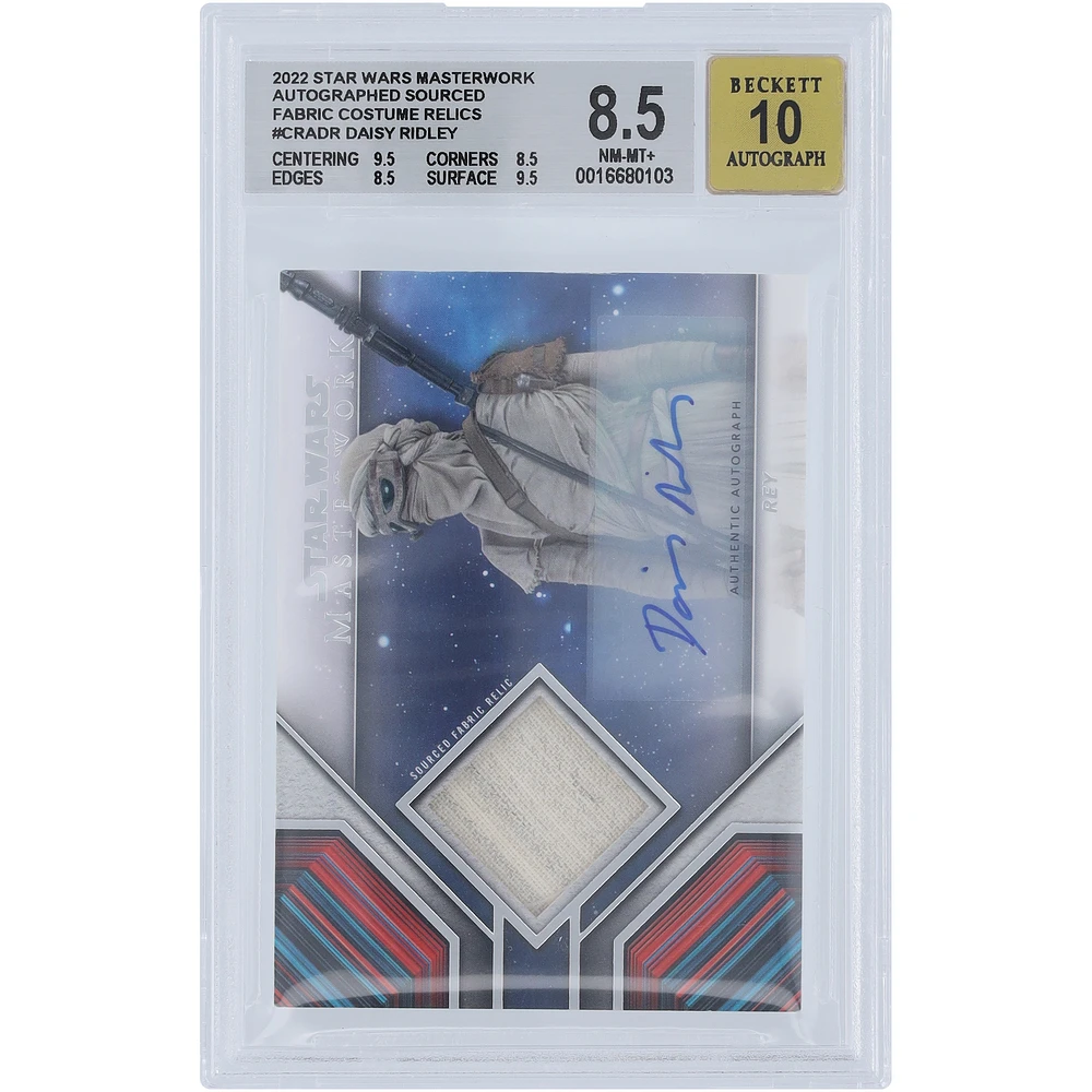 Daisy Ridley Star Wars Autographed 2022 Topps Star Wars Masterwork Costume Relic #CR-RE #1/3 BGS Authenticated 8.5/10 Card - 9.5,8.5,8.5,9.5 Subgrades