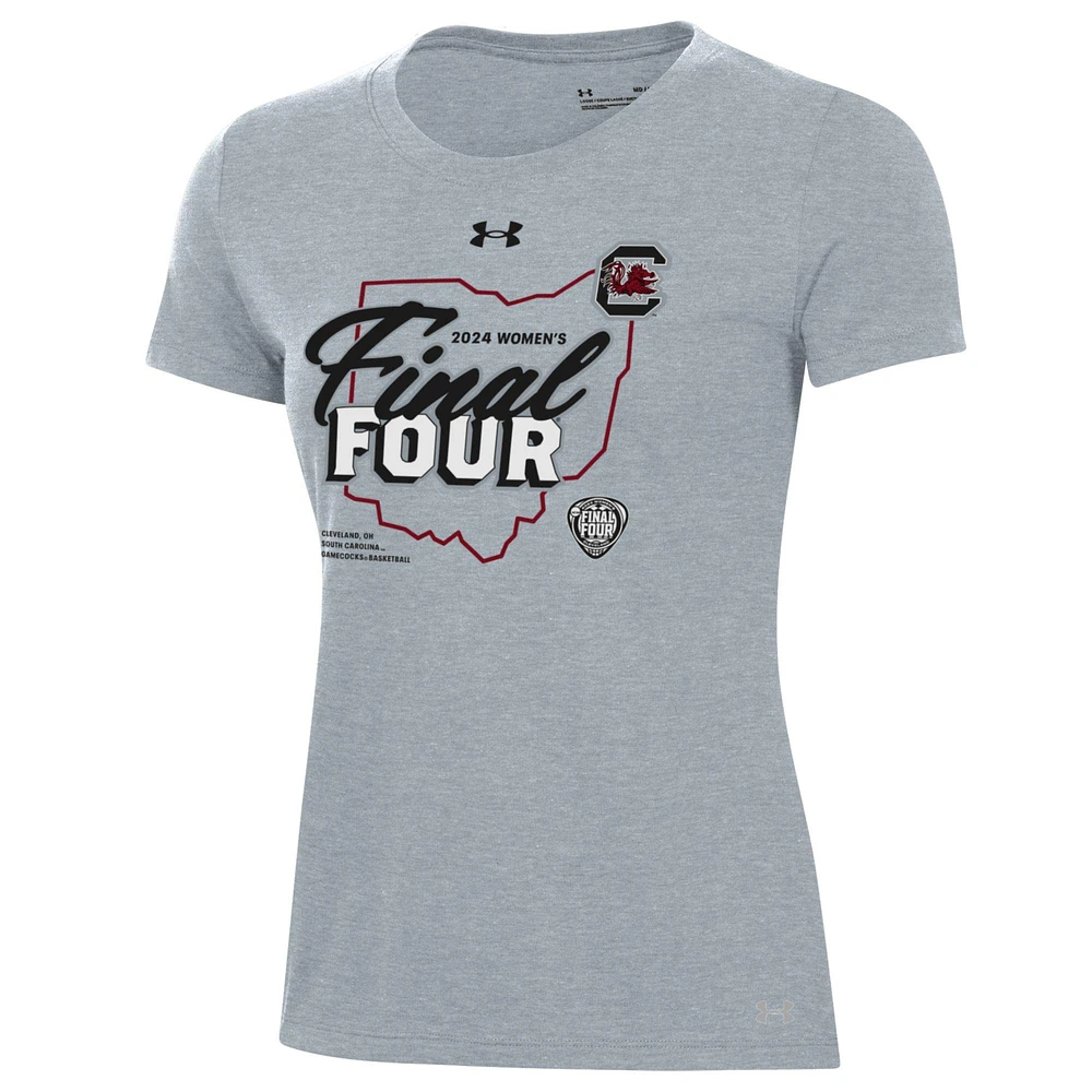 Women's Under Armour Heather Gray South Carolina Gamecocks 2024 NCAA Basketball Tournament March Madness Final Four Locker Room T-Shirt