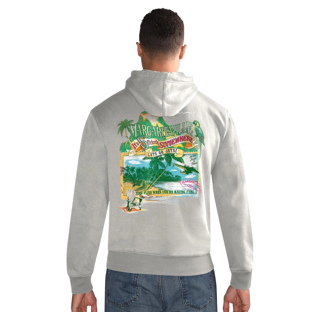 Men's Margaritaville Gray New York Jets Time Flies Garment Dyed Pullover Hoodie