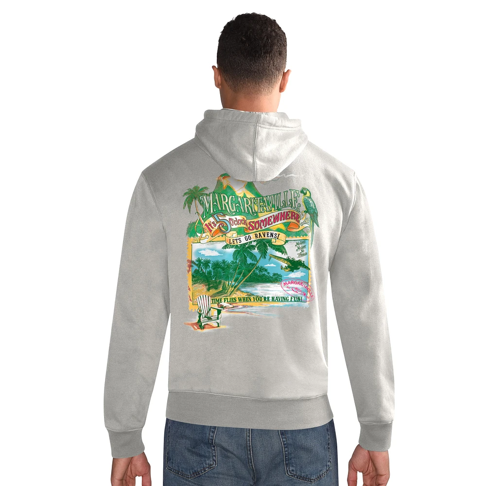 Men's Margaritaville Gray Baltimore Ravens Time Flies Garment Dyed Pullover Hoodie