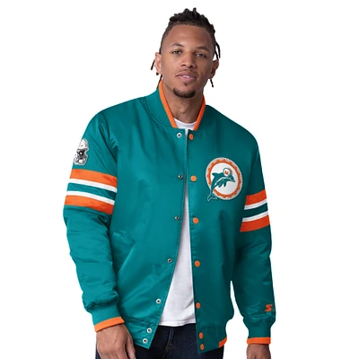 Men's Starter Aqua Miami Dolphins Vintage Logo Scout I Full-Snap Varsity Jacket
