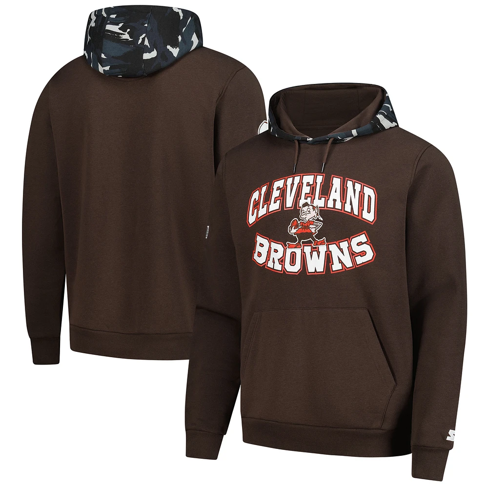 Men's Starter Brown Cleveland Browns Thursday Night Gridiron Vintage Logo Pullover Hoodie