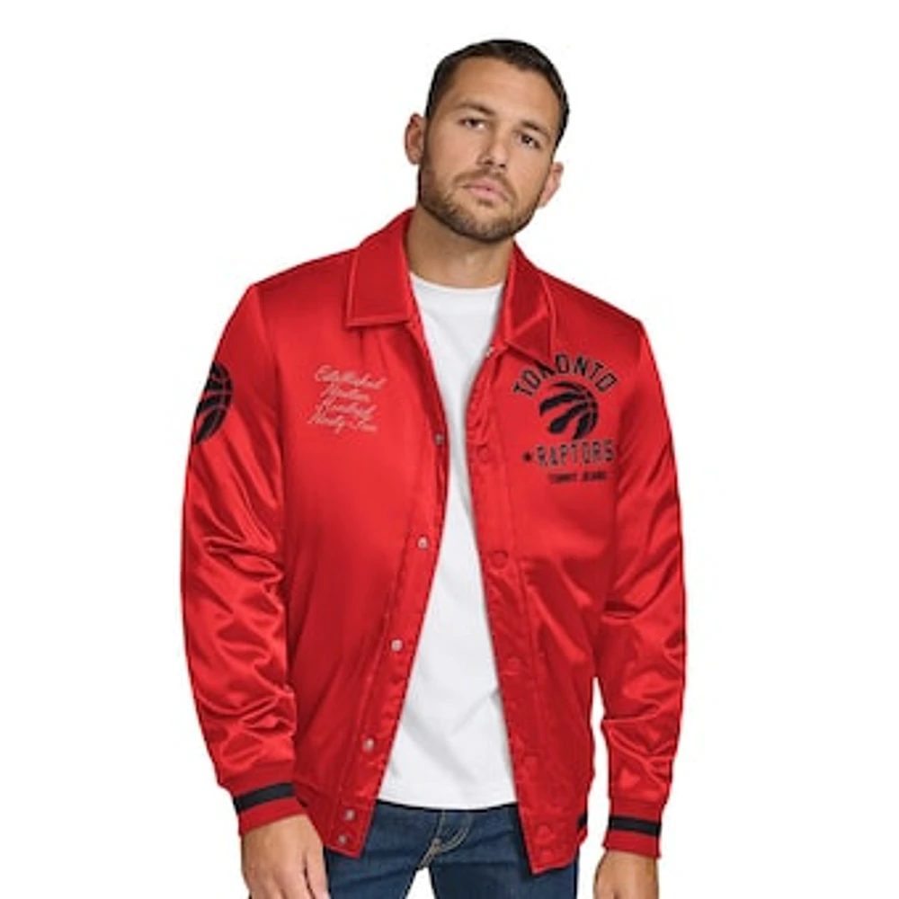 Men's Tommy Jeans Red Toronto Raptors Jacob Chain Stitch Applique Full-Snap Varsity Jacket